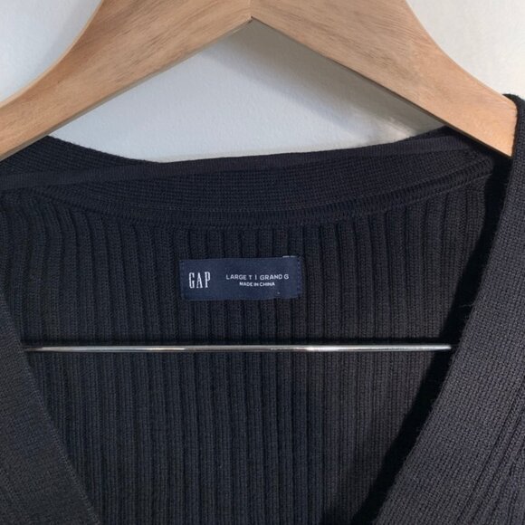 Gap Skinny Rib Cotton Modal Cardigan Black Large Tall - Picture 7 of 8